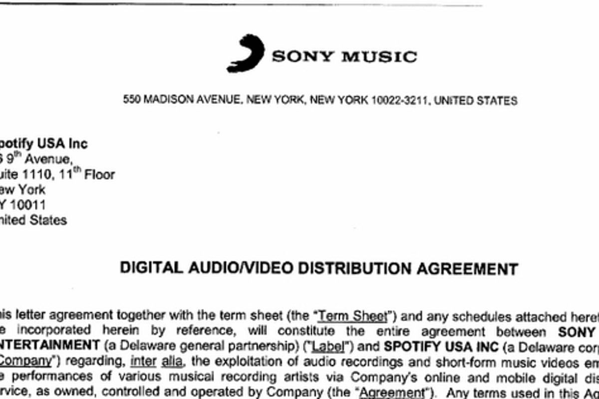 Sony Music’s contract with Spotify leaks