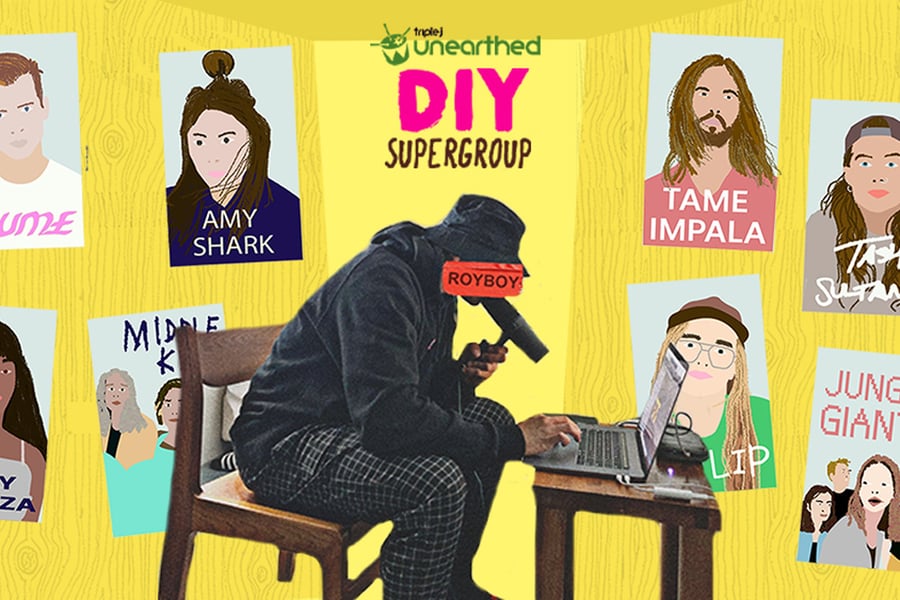 Promotional image of ROYBOY and the triple j Unearthed DIY Supergroup artwork