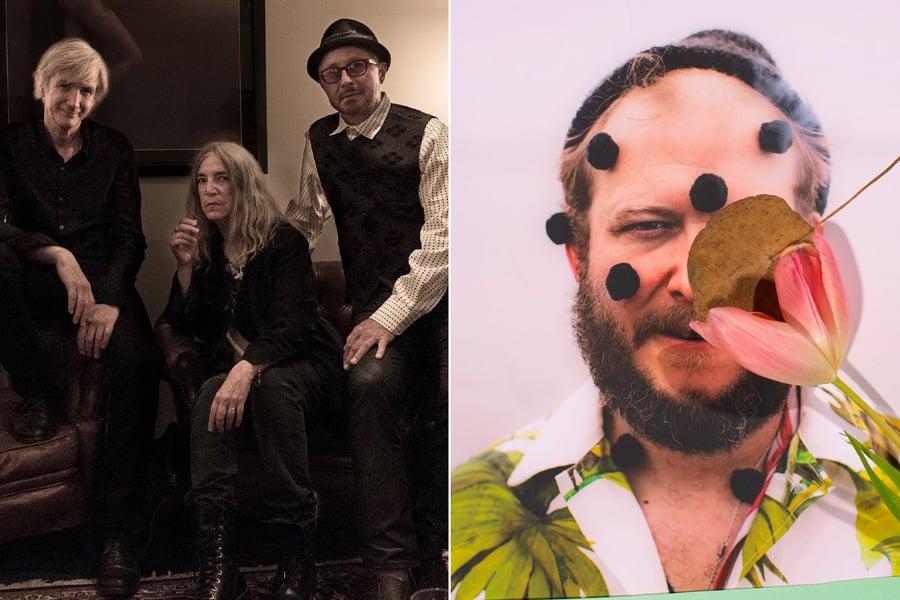 2 panel image of Patti Smith and Bon Iver, two artists performing at Bluesfest 2021