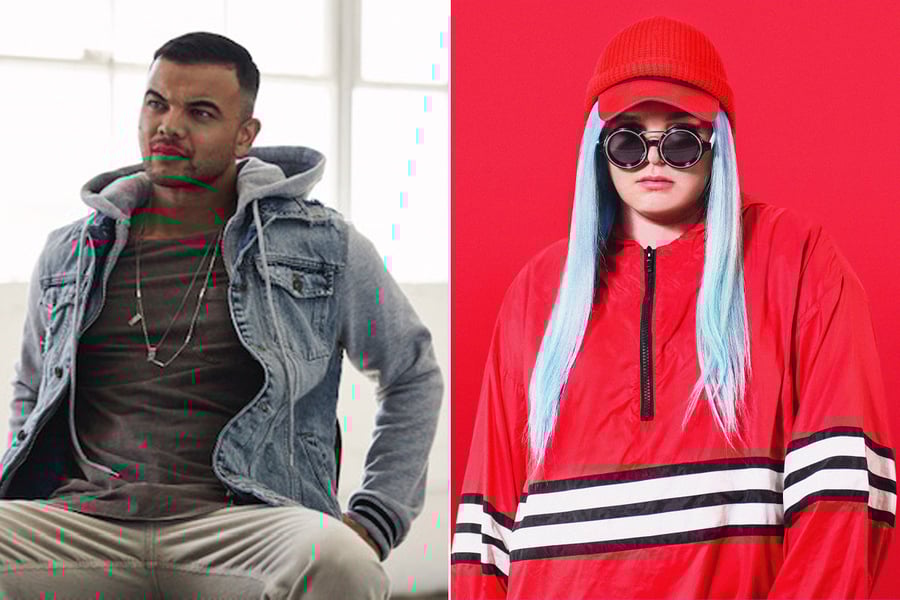 Two panel image of 'The Sound' artists Guy Sebastian and Tones And I