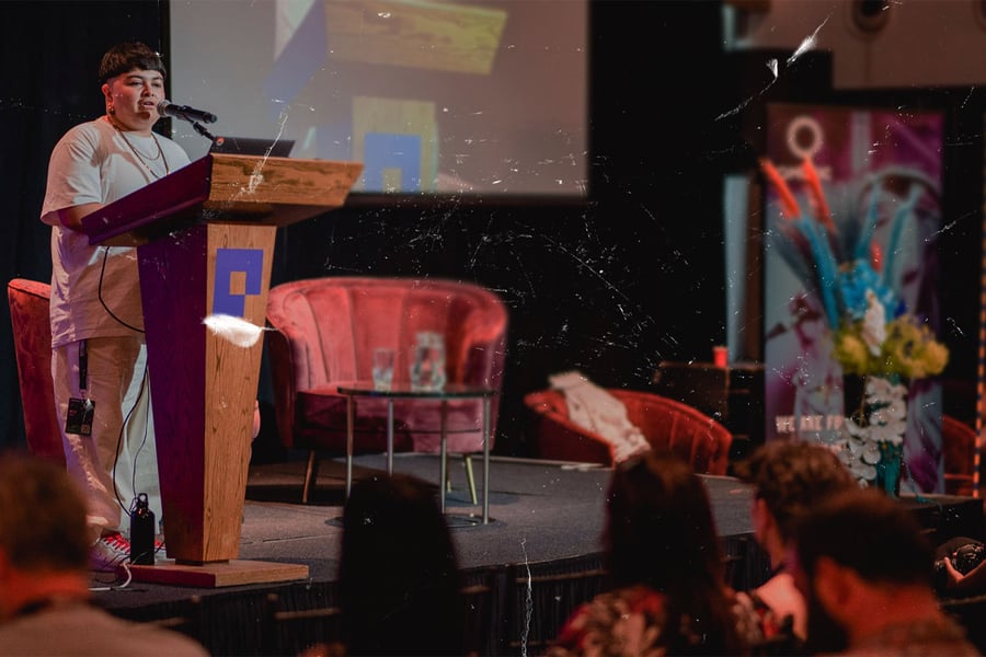 Image of Mo'Ju giving a keynote speech at BIGSOUND 2019