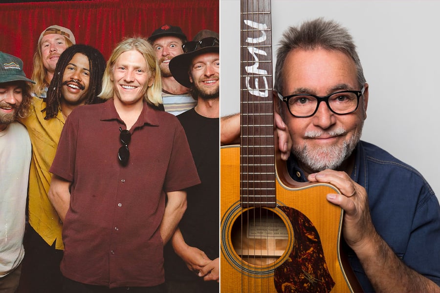 Two panel image of Bluesfest performers Ocean Alley and John Williamson