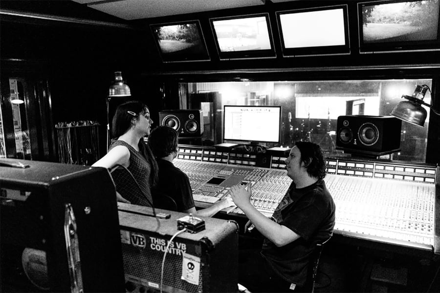 Image of Sophie Hopes of Tired Lion and Luke Boerdam of Violent Soho behind the scenes.