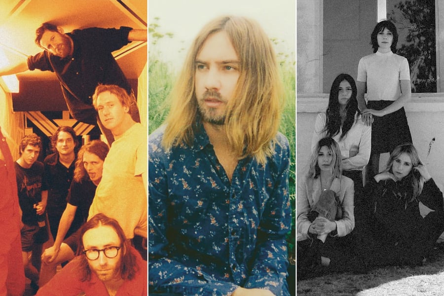 3 panel image of Australian psych-rock icons King Gizzard & The Lizard Wizard, Tame Impala, and Stonefield