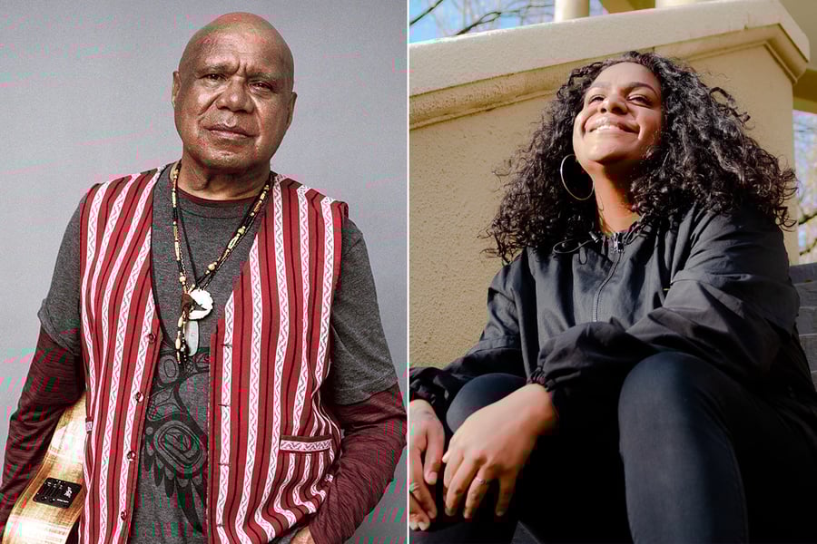 2 panel image of WOMADelaide 2021 performers Archie Roach and Miiesha