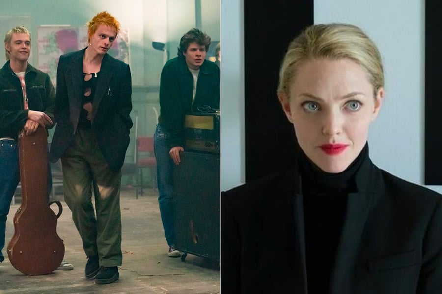 Stills from the Disney+ series Pistol and The Dropout