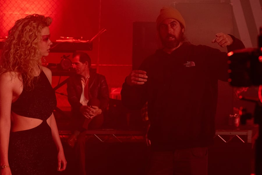 Mia Goth and Ti West on the set of MaXXXine