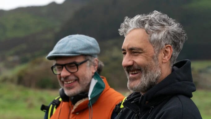 Jemaine Clement and Taika Waititi on set of Apple TV+ series 'Time Bandits'