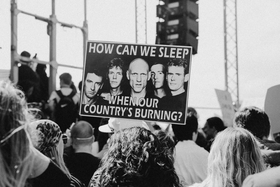 Protest banner about climate crisis