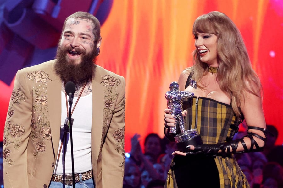 Post Malone and Taylor Swift at the 2024 VMAs