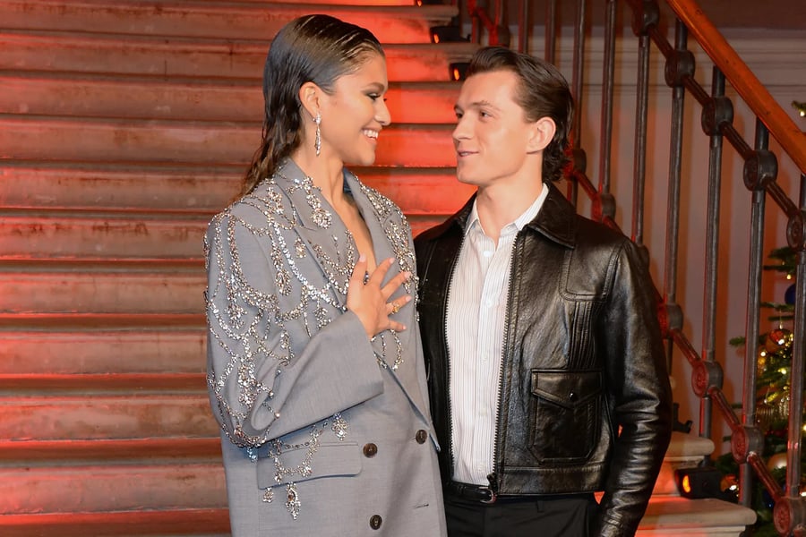 Zendaya and Tom Holland pose at a photocall for "Spider-Man: No Way Home" at The Old Sessions House on December 5, 2021 in London, England. Photo credit: David M. Benett/WireImage