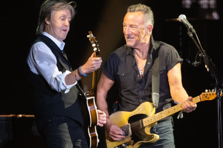 Paul McCartney and Bruce Springsteen perform together