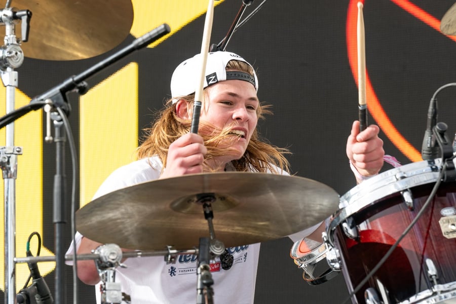 Shane Hawkins plays drums