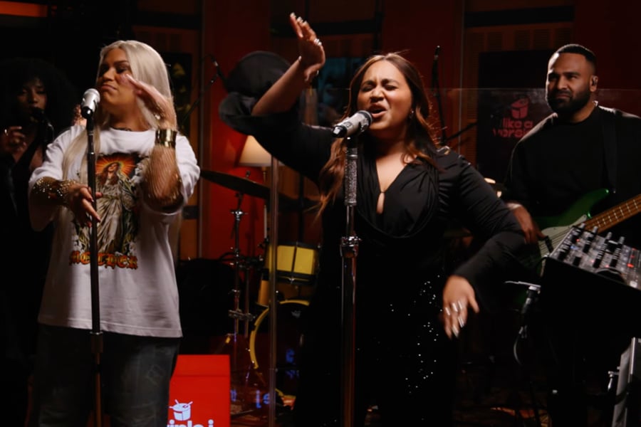 Barkaa and Jessica Mauboy in the Like A Version studio