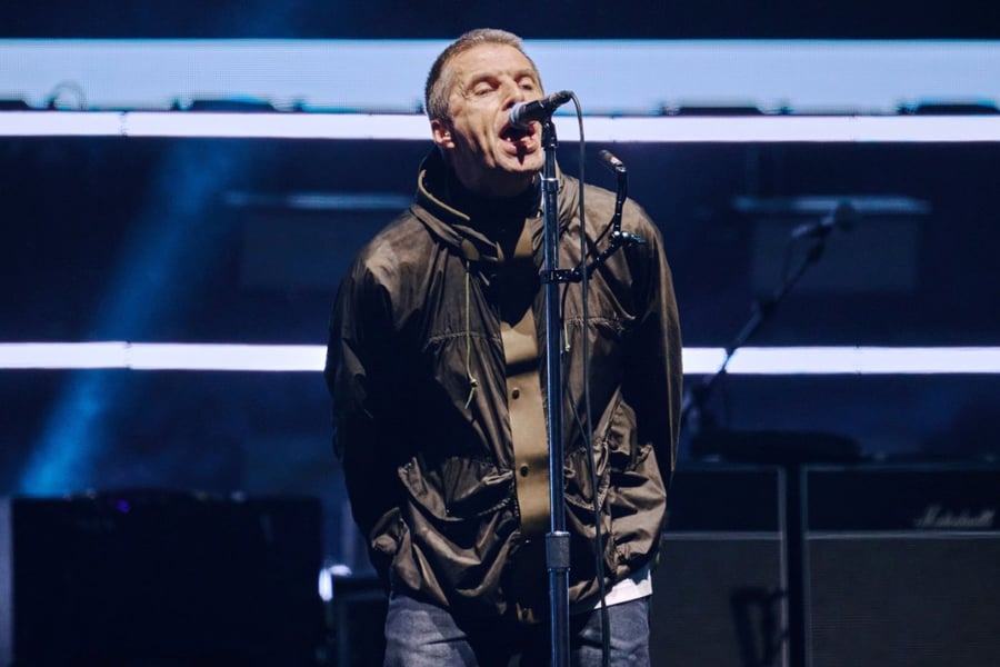 Liam Gallagher on stage in Cardiff