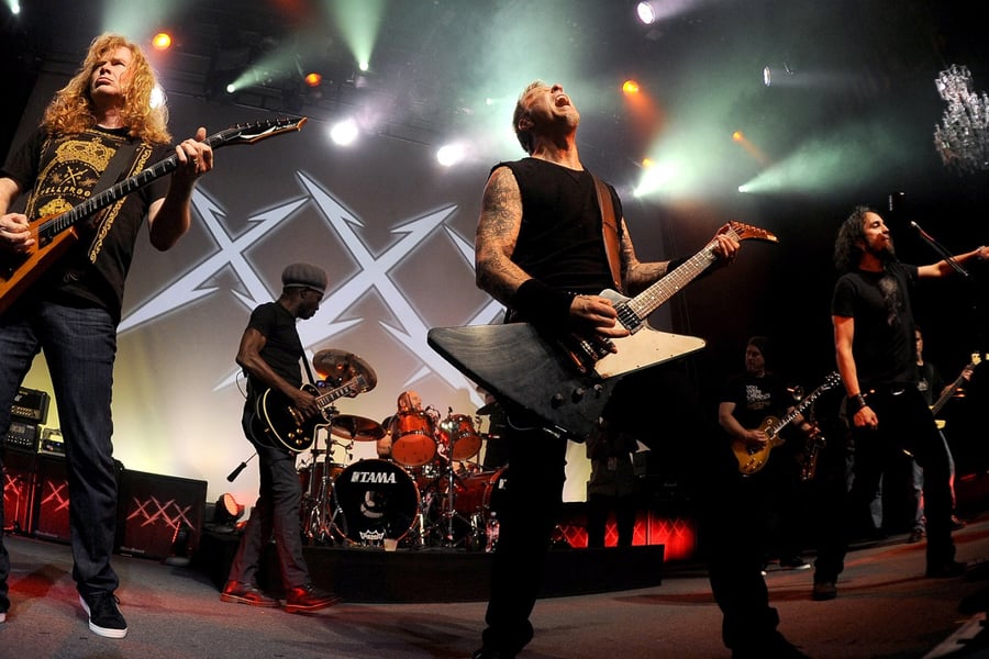 Dave Mustaine and Metallica's James Hetfield perform at Metallica's 30th Anniversary shows