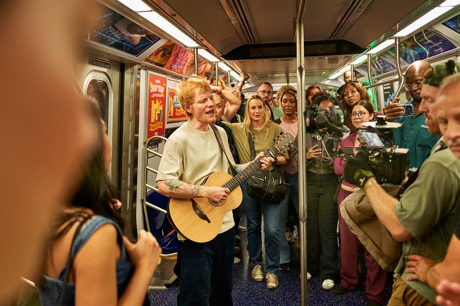 Ed Sheeran sings on subway