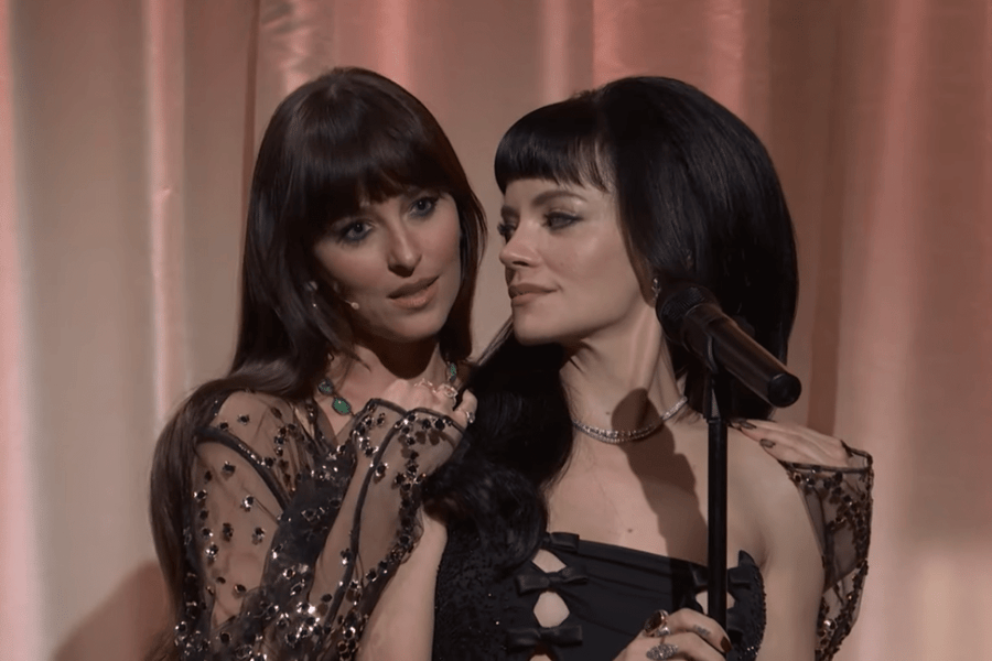 Dakota Johnson and Lily Allen on SNL