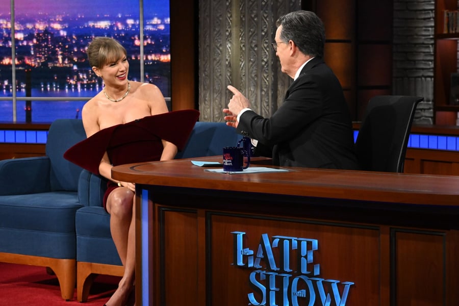 The Late Show with Stephen Colbert and guest Taylor Swift during Wednesday’s December 10, 2025 show