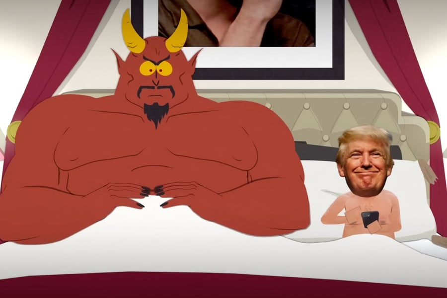Satan in bed with Donald Trump in an episode of South Park