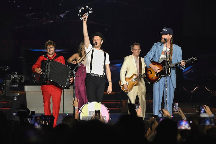 NEW YORK, NEW YORK - JULY 11: The Lumineers perform during The Lumineers in Concert at Citi Field on July 11, 2025 in New York City. (Photo by Astrida Valigorsky/Getty Images)