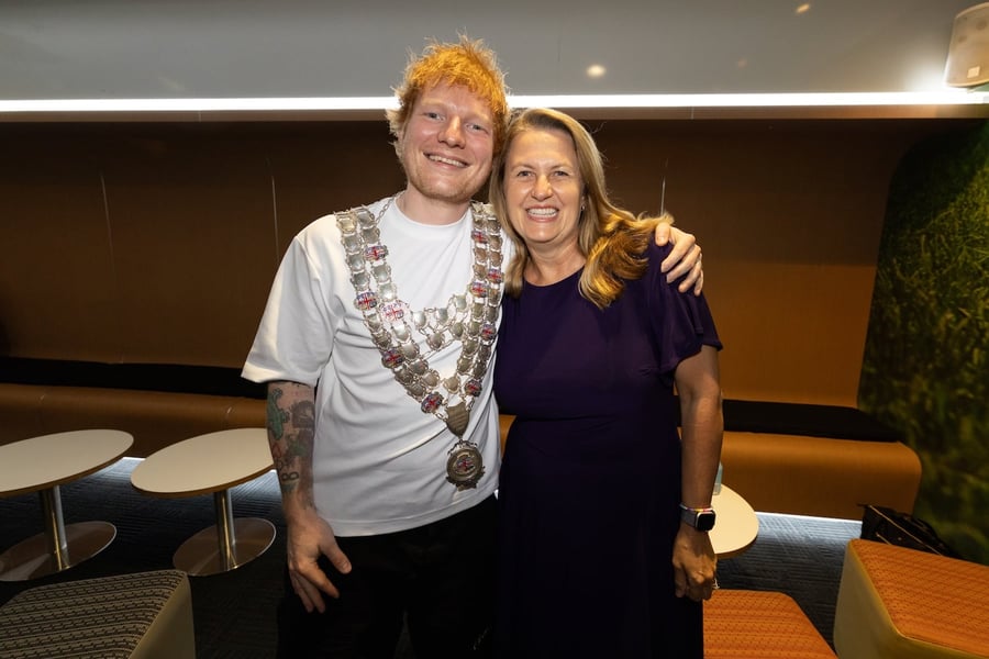 Ed Sheeran and Ipswich Mayor Teresa Harding