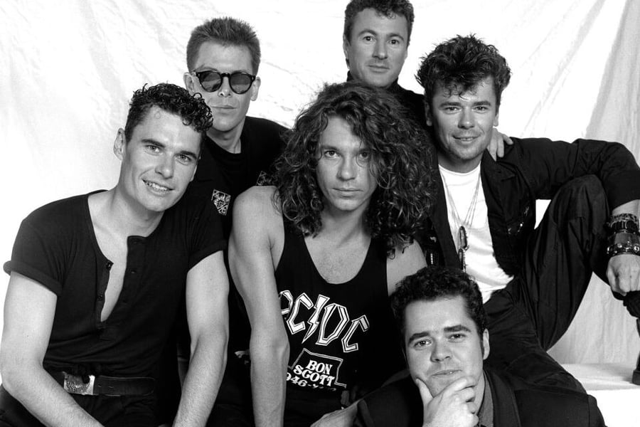 Portrait of band INXS at the Miami Arena in Miami, Florida, March 1, 1988. (Photo by Paul Natkin/Getty Images)