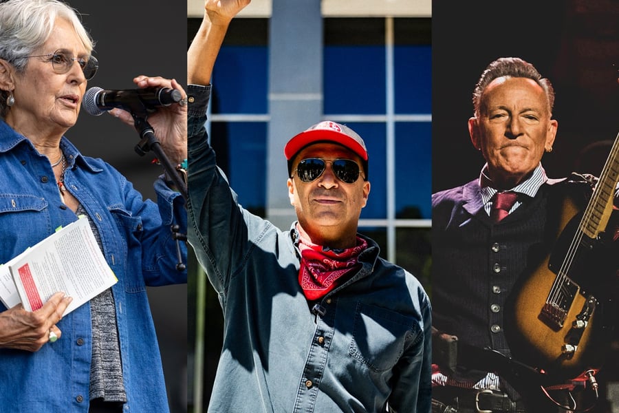 Joan Baez, Tom Morello and Bruce Springsteen