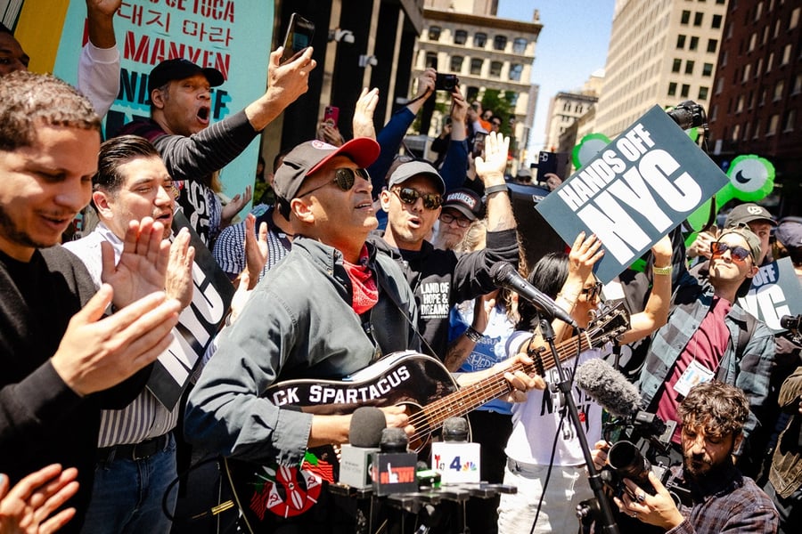 Tom Morello at protest event