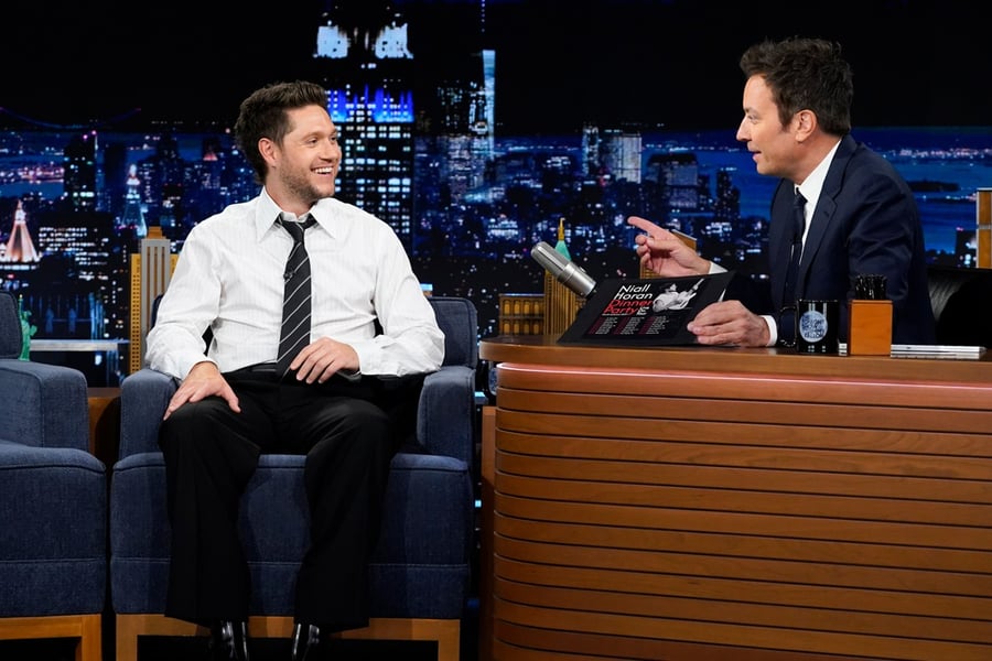 Niall Horan chatting with Jimmy Fallon
