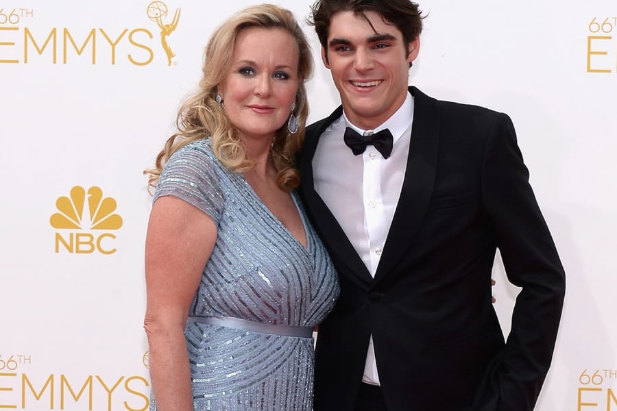 Dyna and RJ Mitte at the 2014 Emmy Awards.