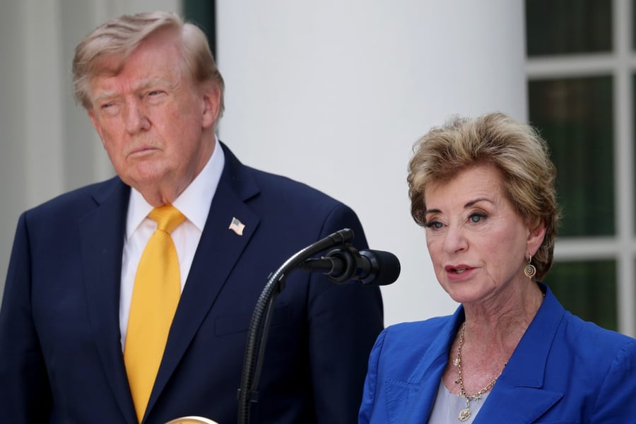 Donald Trump and Secretary of Education Linda McMahon at the White House on Aug. 24