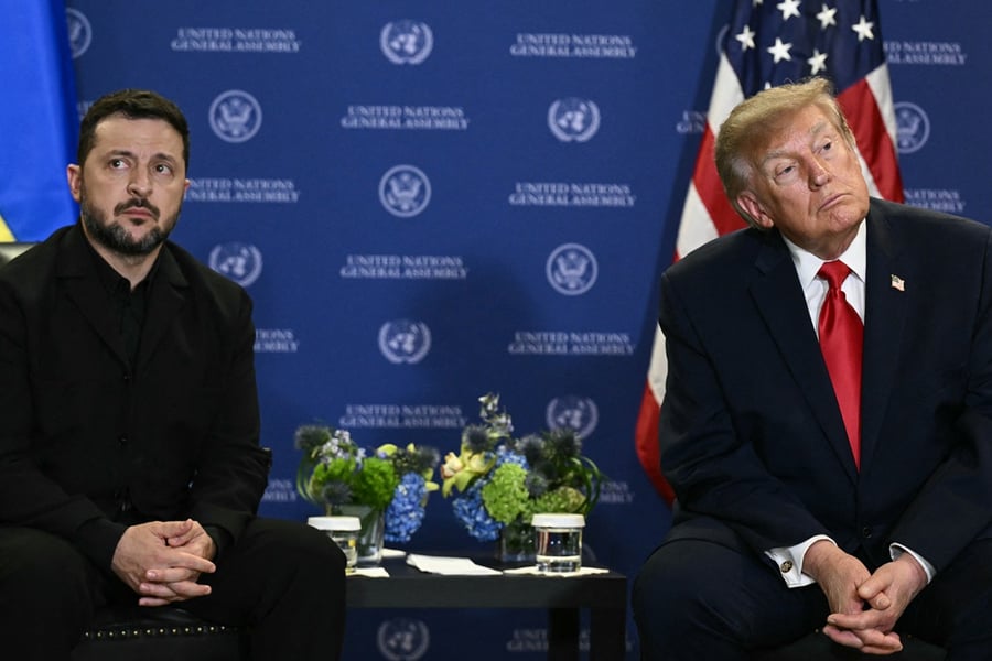 Volodymyr Zelensky and Donald Trump on the sidelines of the 81st United Nations General Assembly in New York, on Sept. 22, 2026.